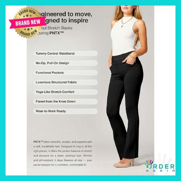 Stretch Bootcut Dress Pants Tummy Control Work Wear Chic Classic - Picture 5 of 8